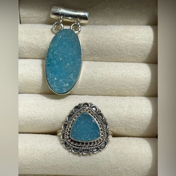 Sterling Silver Light Blue Druzy Ring - Picture 5 of 5